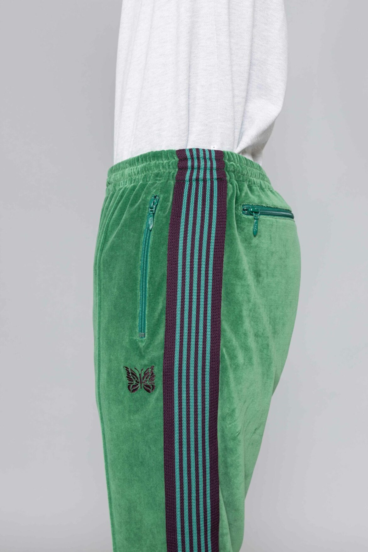 Needles Narrow Track Pant Velour Green sales - Centrevillestore