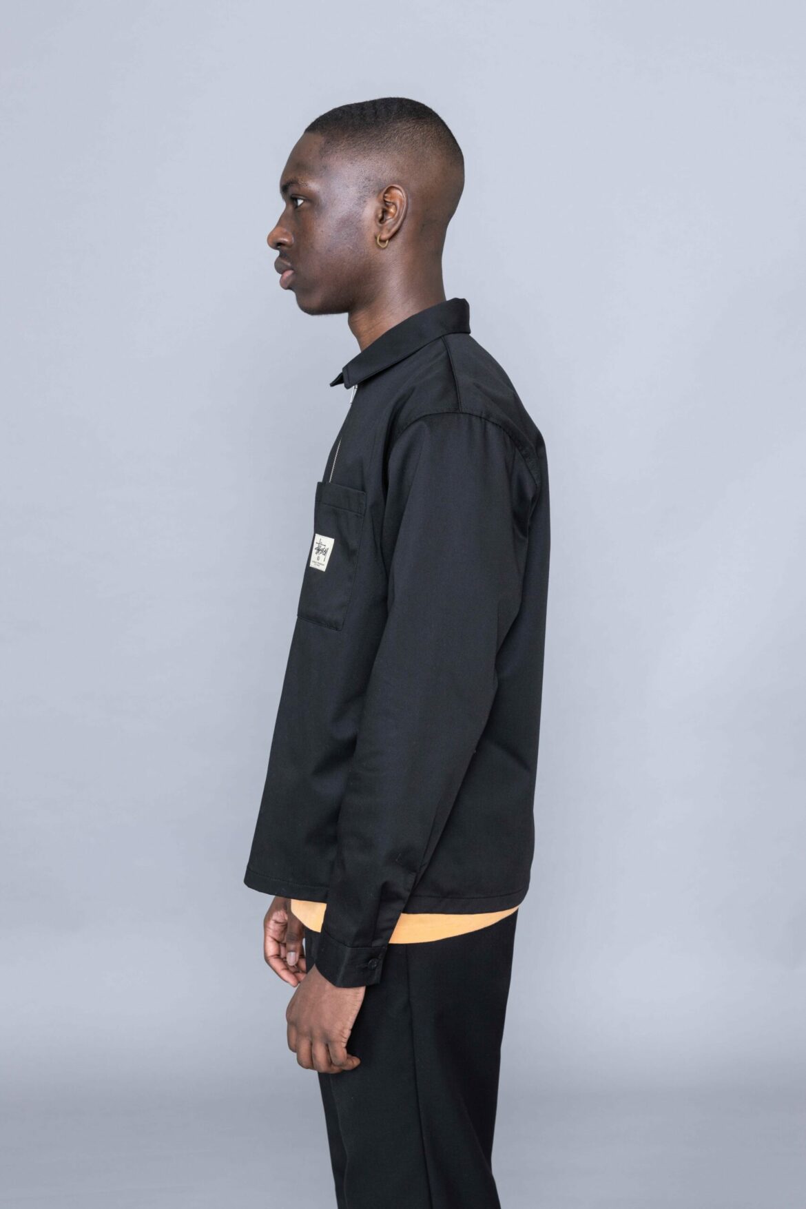 Stussy Zip Up Work LS Shirt Black men store - Centrevillestore