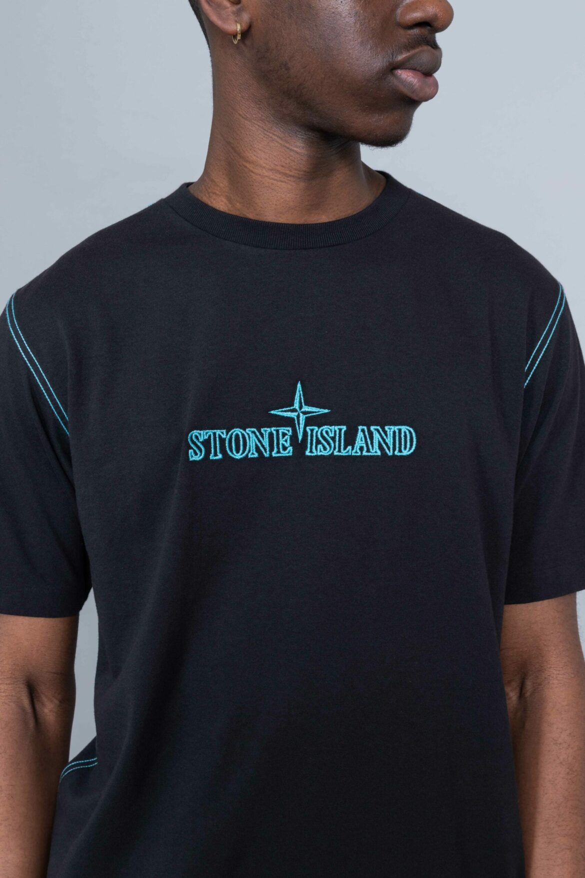 Stone Island Embroidered Logo Tshirt Black 20644.V0029
