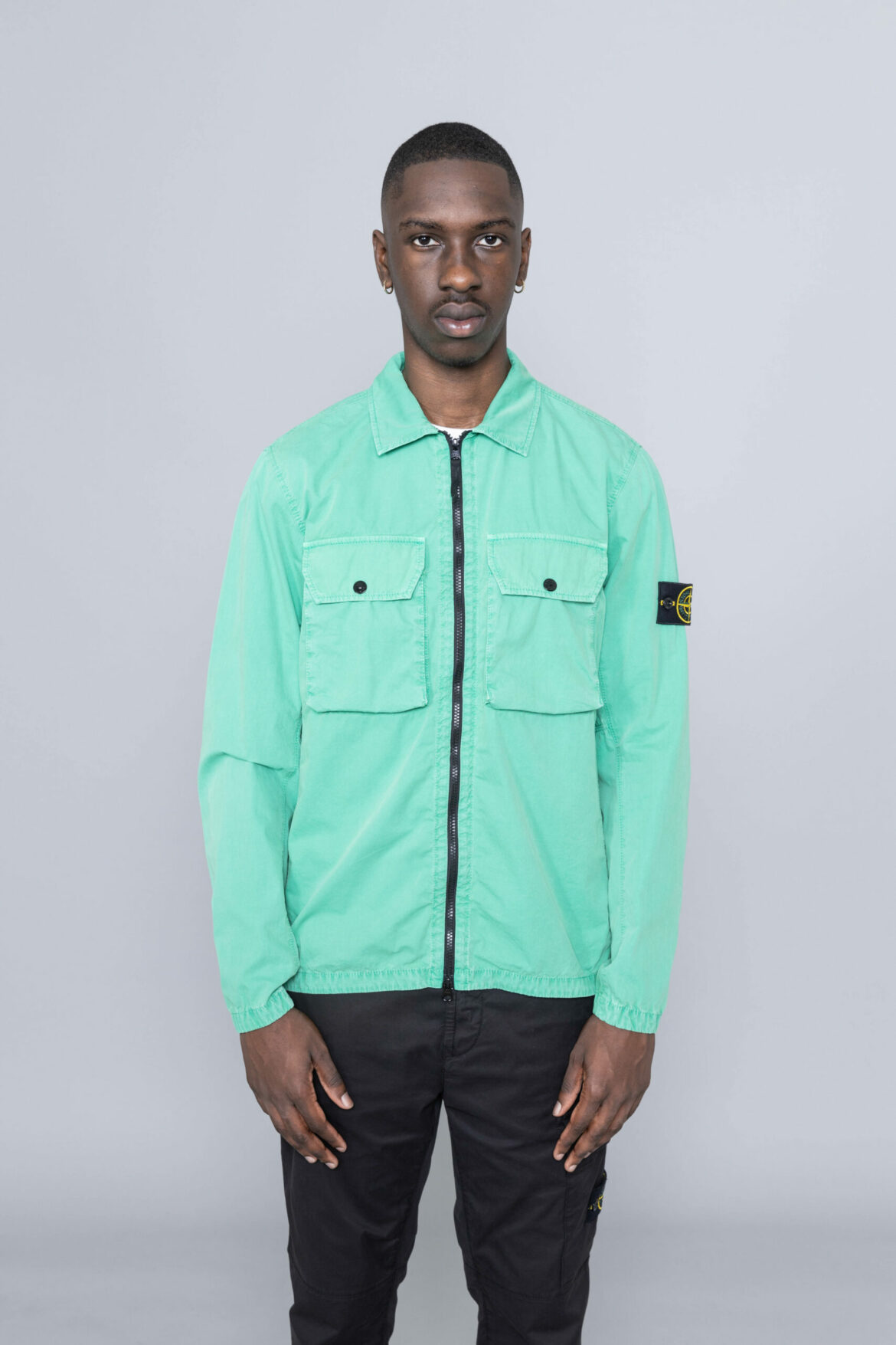 Stone Island Old Effect Zip Overshirt Green 113WN - Centrevillestore